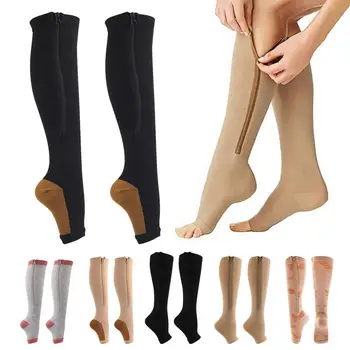 Женские Компрессионные чулки на молнии с открытым носком, Предотвращающие Варикозное расширение носков, Рукава для ног