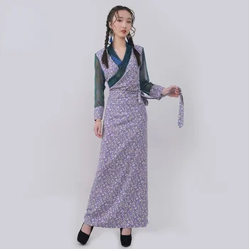 Тибетская одежда для женщин, Летняя Новая стильная одежда из Лхасы, Национальное платье в этническом стиле с цветочным принтом, Тибетское платье Bora