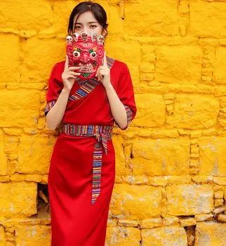 Красная тибетская одежда Женское Летнее платье Бола в этническом стиле Lhasa Tibetan Dress