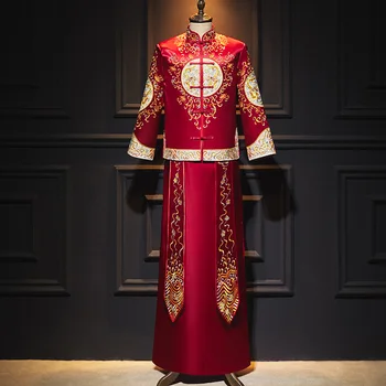 Традиционное мужское банкетное платье Ципао в китайском стиле, свадебное платье жениха, изысканный костюм Тан с вышивкой дракона