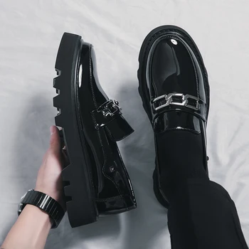 Мужская Кожаная повседневная обувь на платформе, черные мужские модельные туфли в стиле ретро на шнуровке, деловые туфли в стиле Дерби, модные свадебные