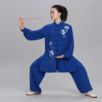 2023 китайская одежда для кунг-фу тай-чи, топы для боевых искусств + комплект брюк, форма для тайцзи ушу вин чунь, национальный комплект с цветочной вышивкой
