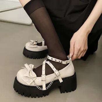 Туфли Мэри Джейн на платформе с круглым носком для девочек, Женские туфли-лодочки без Застежки, Женские Элегантные Туфли в стиле 