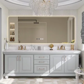 Комбинация шкафов для ванной комнаты с панелями в американском и французском стиле, бесшовная керамическая раковина из массива дерева,