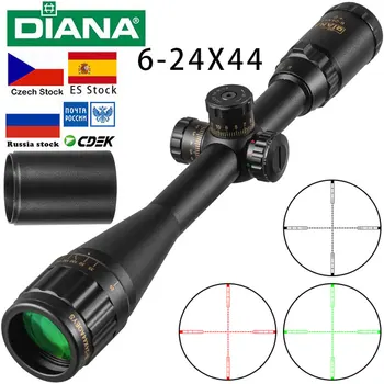 Охотничья тактическая оптика DIANA 6-24X44, перекрестный прицел с красным светом, зеленый, снайперский прицел с красной подсветкой, страйкбольное пневматическое оружие
