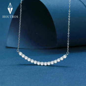 Ожерелье с подвеской в виде улыбки из муассанита, серебро 925 пробы, 15 камней, лабораторное бриллиантовое ожерелье для женщин, сверкающий ювелирный подарок