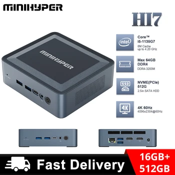 Мини-ПК MiniHyper HI7 11-го поколения Intel Core i5 CPU 1135G7 DDR4-3200M 16 ГБ накопителя SSD NVME 512 ГБ Разъем постоянного тока HDMI Аудио Разъем