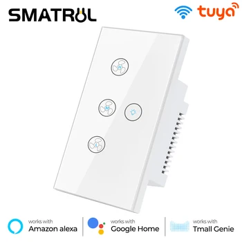 SMATRUL Tuya Wifi Сенсорный Потолочный вентилятор Выключатель Света US 220v Smart Life Дистанционное Управление Таймером Скорость Настенное Стекло Для Alexa Google Home
