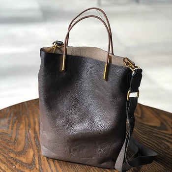 Простая Женская сумка из натуральной кожи, Новая сумка из натуральной мягкой воловьей кожи в стиле Ретро, Универсальная Композитная сумка, сумки через плечо, сумка-ведро