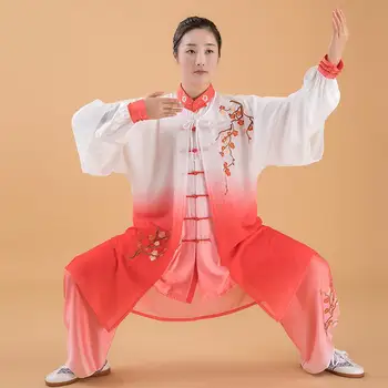 Женский шелковый атласный костюм китайского тай-чи, Женская форма для боевых искусств Кунг-фу Ушу, куртка Вин Чун, Брюки, Одежда для восточных упражнений