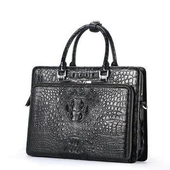 Мужские портфели из натуральной кожи крокодила, черная/коричневая Роскошная мужская сумка, Деловая сумка на молнии для мужчин 2022