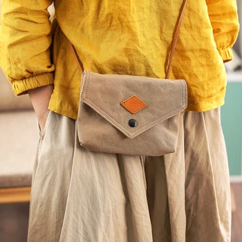 Высококачественная холщовая женская сумка на плечо для отдыха, простой литературный конверт, маленькая квадратная сумка, винтажная выстиранная сумка для телефона через плечо