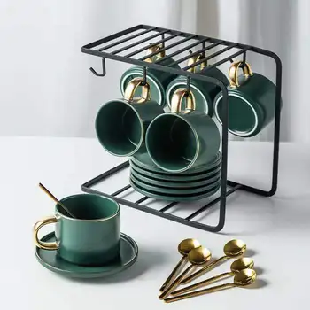 Набор керамических кофейных чашек и блюдец с ложкой, простой чайный сервиз в стиле Ins, подарочная коробка, 6 шт.