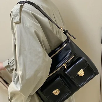 Винтажная дизайнерская сумка через плечо для женщин, британский стиль, однотонная сумка с мотором, искусственная кожа, изысканная повседневная сумка через плечо