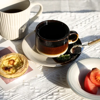 Корейская кофейная чашка Ins, тарелка, кружка для латте, чашка с цветочным дизайном, Большая керамическая чашка для завтрака