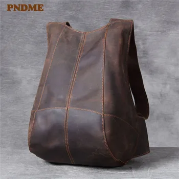 PNDME простой высококачественный мужской женский рюкзак из кожи Crazy Horse, винтажный повседневный дизайнерский маленький рюкзак из натуральной кожи