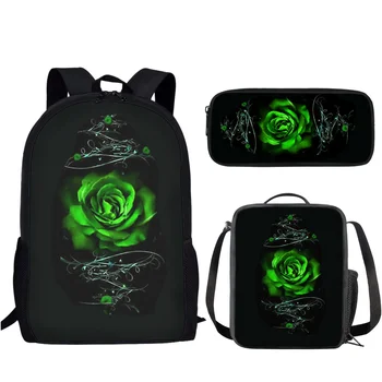 3 шт./компл. Школьная сумка с рисунком зеленой розы, рюкзак для подростков, школьная сумка Bosy для девочек, пенал, сумка на плечо, легкий