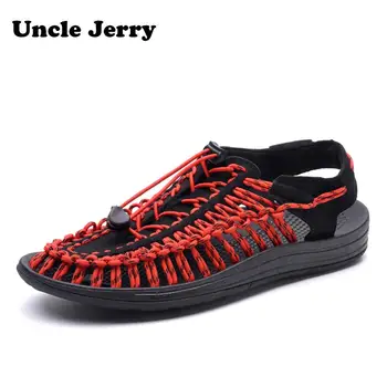 Летние сандалии UncleJerry для мужчин, женщин, мальчиков и девочек, Дышащая Обувь с тканым Верхом, Пляжные мужские сандалии без застежки