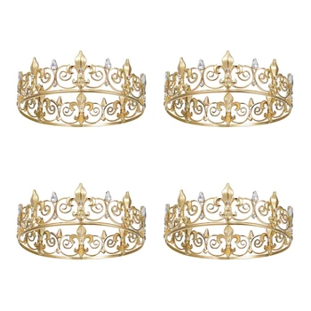 4X Royal King Crown для мужчин - Металлические Короны и диадемы для принцев, Круглые Шляпы для празднования Дня рождения, Средневековые аксессуары (Золото)