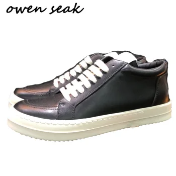 20ss Owen Seak Мужская повседневная обувь, ботильоны, Роскошные кроссовки, Зимние ботинки на шнуровке из натуральной кожи, брендовые черные туфли на плоской подошве