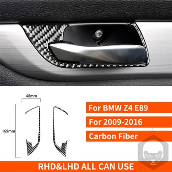 Для BMW Z4 E89 2009-2016 Черные наклейки из углеродного волокна Внутренняя Дверная ручка Рамка Украшение отделка Стайлинг Интерьерные автомобильные Аксессуары