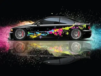 Цветная окраска автомобиля, крупная графика автомобиля, литая виниловая обертка, универсальный размер