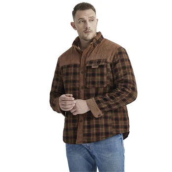Зимняя мужская куртка, брендовая мужская повседневная клетчатая рубашка в стиле ретро с плюшем и утолщенной объемной теплой курткой из чистого хлопка