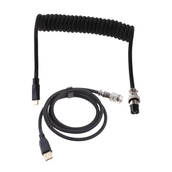 Q1JF Спиральный Авиаторский кабель 6,6 футов Type-C к USB с металлическим разъемом для клавиатуры, 1 шт.