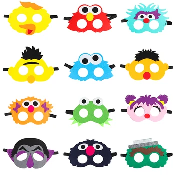 12 шт. Набор фетровых масок Кунжутного Элмо Cookie Monster, костюмы для наряжания, реквизит для фотосессии, принадлежности для вечеринки по случаю дня рождения для детей