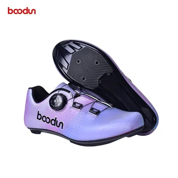 Женская обувь для шоссейного велосипеда, Велосипедная обувь для шоссейного велосипеда с шипами Фиолетового цвета, Дышащая обувь для велосипеда на нейлоновой подошве из микрофибры