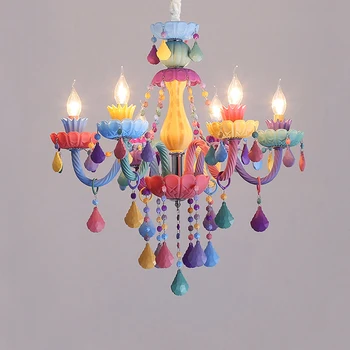 Детская Комната Принцессы, Люстра Macaron, Цветная Подвесная лампа в виде свечи в детской, Европейская светодиодная Домашняя атмосфера, Освещение, Украшение
