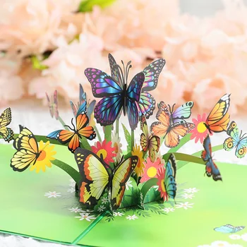 5шт Ручной работы Бабочка Цветок 3D Всплывающая Поздравительная открытка-приглашение для душа, спасибо, Рождественский подарок на свадьбу, день рождения