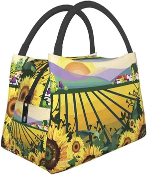 Портативная изолированная сумка для ланча Sunflower Garden Водонепроницаемая сумка-бенто для офиса, школы, пеших прогулок, пикника на пляже, рыбалки