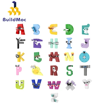 Сборка MOC Алфавита с Мультяшными Инновационными креативными Блоками, Кирпичи, детские игрушки