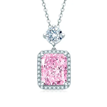 Новое роскошное ювелирное ожерелье с бриллиантами из стерлингового серебра S925 пробы прямоугольного розового цвета, созданное в лаборатории для женщин, подарок