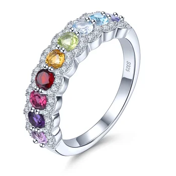 Аутентичное кольцо из стерлингового серебра S925, Многоцветное кольцо для женщин, Перидот, Драгоценный камень, Топаз, Радуга, Размер США 7
