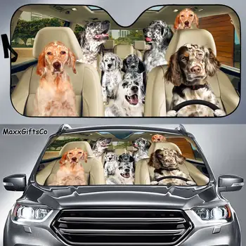 солнцезащитный козырек для автомобиля с английским сеттером, лобовое стекло с английским сеттером, солнцезащитный козырек для семьи собак, автомобильные аксессуары для собак, украшение автомобиля, подарок