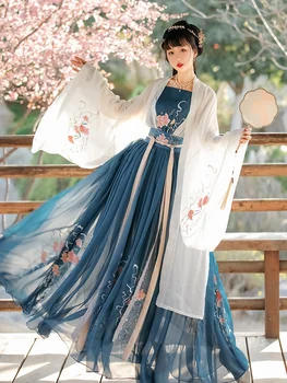 Женский китайский традиционный костюм Ханьфу, женское платье Династии Хань с вышивкой, одежда для вечеринок Династии Вэй Цзинь, Танцевальная одежда