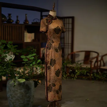 2023 Осеннее Новое Бархатное Композитное Кружевное платье с длинным рукавом три четверти на каждый день, Чонсам, Плюс Размер, платье для матери, Китайское Ципао для женщин