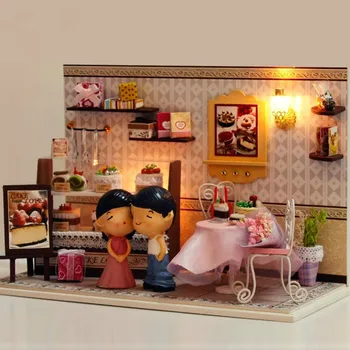 Светодиодный магазин сладких тортов, мебель для кукольного дома, кукольный домик своими руками, деревянный кукольный домик своими руками, миниатюрный кукольный домик, мебель для детского дома, игрушка в подарок