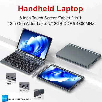 Игровой Мини-ноутбук AKPAD Intel Alder Lake N100 с 4-ядерным 8-дюймовым Сенсорным экраном 12G DDR5 Windows 11 Notebook Tablet PC 2 в 1 WiFi6