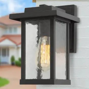 Современный фермерский дом, черный фонарь, уличная светодиодная лампа, настенный светильник со стеклянным абажуром/Винтажный стиль
