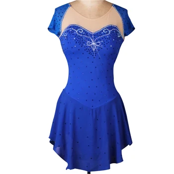 Женское королевское синее платье для фигурного катания для девочек, платье для выступлений Patinaje, платье для занятий гимнастикой, платье для катания на коньках TXH-B012