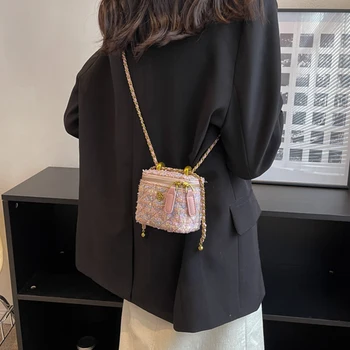Модная женская сумка в клетку, Высококачественная Новая модная цепочка через плечо, Роскошный бренд, Дизайнерская Мини-розовая коробка, кошелек для губной помады, сумочка