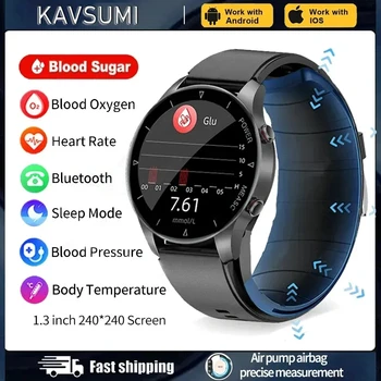 2023 Неинвазивный уровень глюкозы в крови, Мужские часы, Воздушный насос, подушка безопасности, Точное измерение артериального давления, Bluetooth-вызов, Умные часы для Huawei Xiaomi