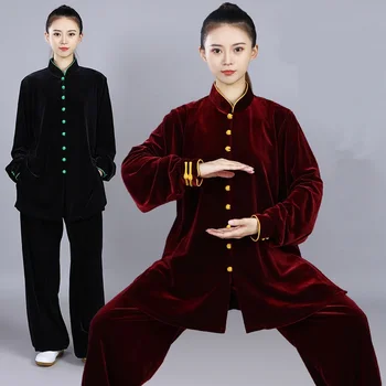 Одежда для Кунг-фу Унисекс, Китайская традиционная одежда, Бархатный Костюм для боевых искусств с Вышивкой в виде Дракона, костюм для выступлений V3056