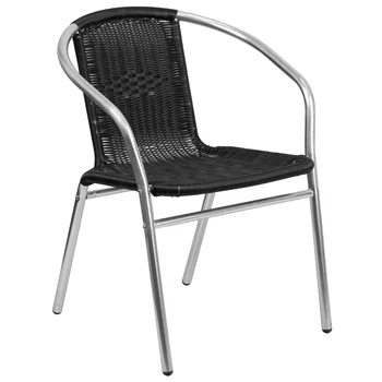 Коммерческий стул для ресторана из алюминия и черного ротанга для помещений и улицы, кемпинг